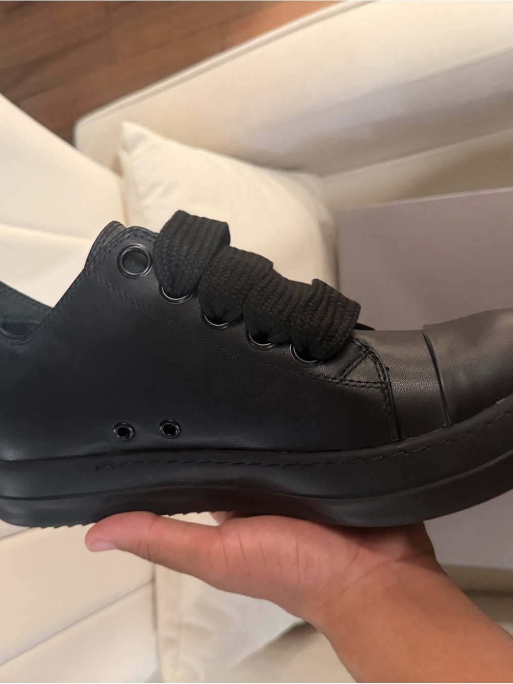 Men's Black Leather Chunky Lace-Up Sneaker
